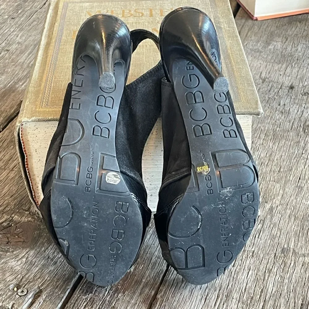 Pre-Owed BCBGEneration Womens Black Open Toe Slingback Upper Leather Heels Sz 8
